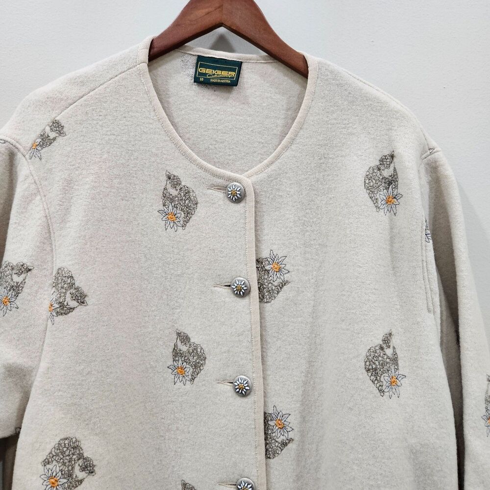 Vintage Geiger Embroidered Boiled Wool Jacket 50 Gray Quiet Luxury Made Austria - Picture 2 of 12
